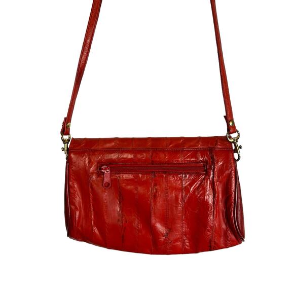 Vintage Red Eelskin Ell Skin Exotic Leather Purse Bag Retro 80s - Picture 8 of 10